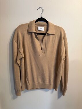 Babaton V-Neck Collared Sweater in Beige
